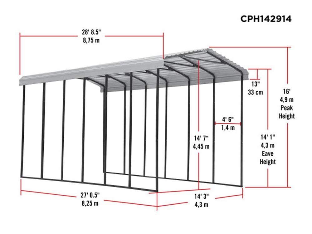 Arrow Carport, 14 ft. x 29 ft. x 14ft. Eggshell 14′ x 29′ x 14′