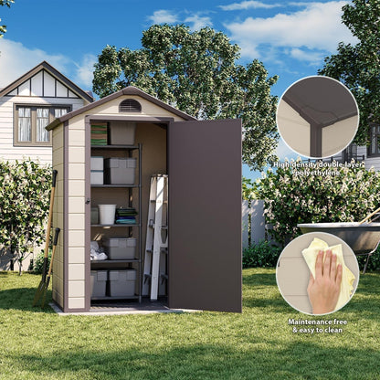 Outdoor Storage Shed 4X3 Ft, Resin Sheds & Outdoor Storage, Patio Furniture Shed with Lockable Door, Outdoor Sheds Garden Tools, Bikes, BBQ Grills, Pool Accessories for Backyard, Patio