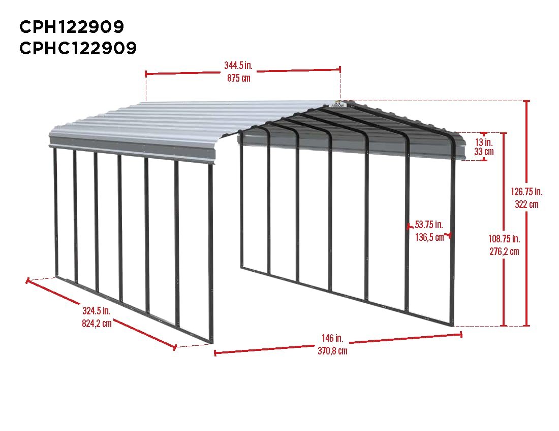 Arrow Carport, 12 ft. x 29 ft. x 9ft. Charcoal 12′ x 29′ x 9′