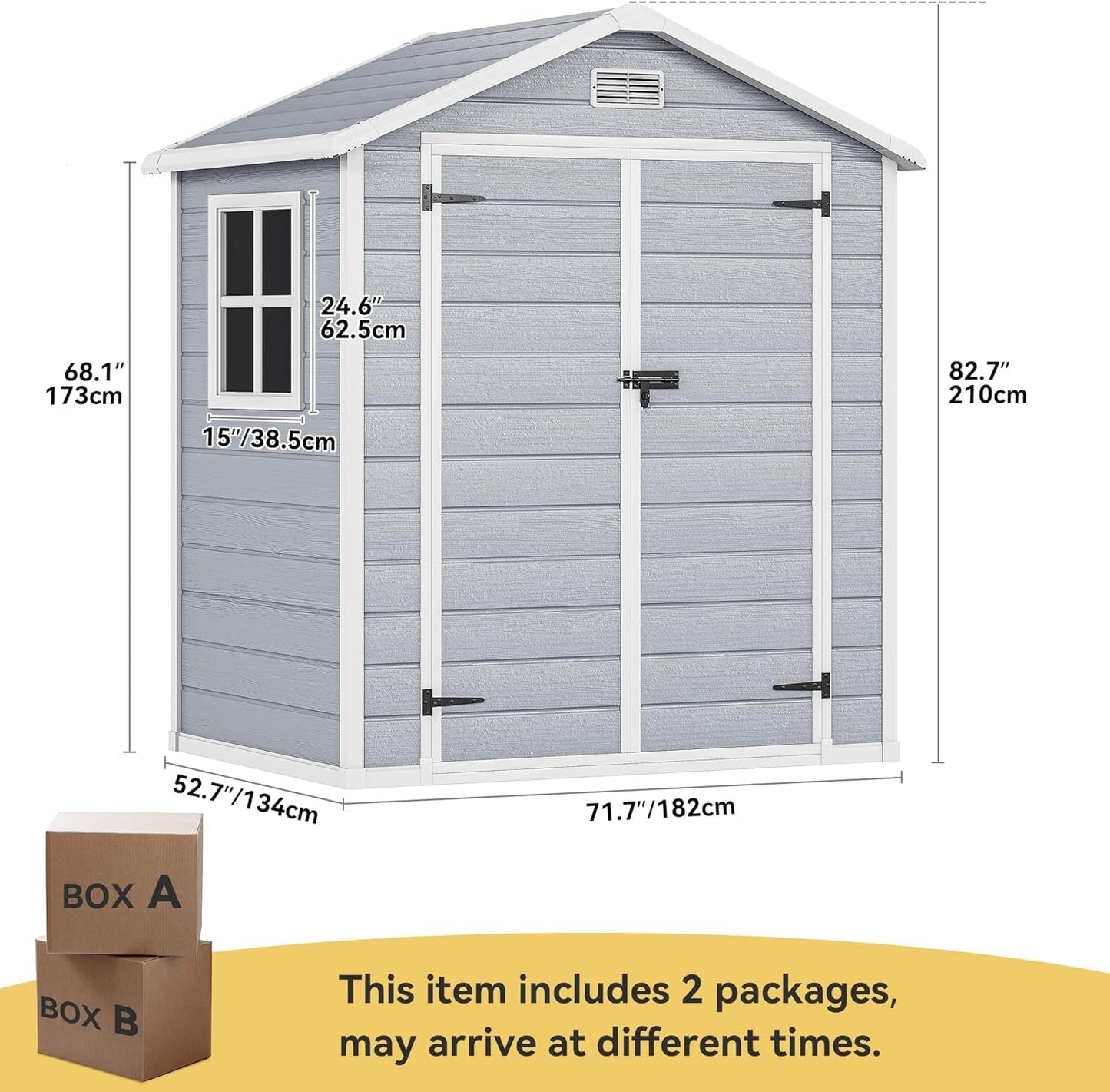 6X4.4 FT Outdoor Resin Storage Shed with Reinforced Floor, All-Weather Bike Storage Shed with Lockable Door, Window and Vent, Waterproof Plastic Tool Storage for Garden, Backyard, Patio, Lawn