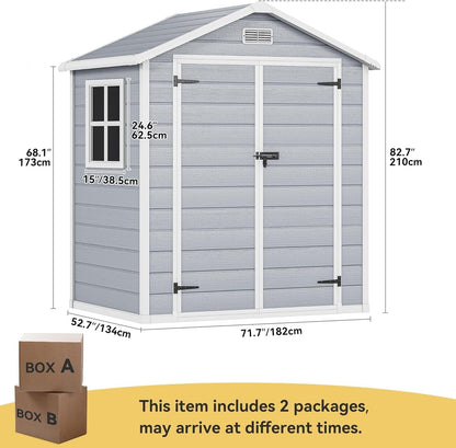6X4.4 FT Outdoor Resin Storage Shed with Reinforced Floor, All-Weather Bike Storage Shed with Lockable Door, Window and Vent, Waterproof Plastic Tool Storage for Garden, Backyard, Patio, Lawn