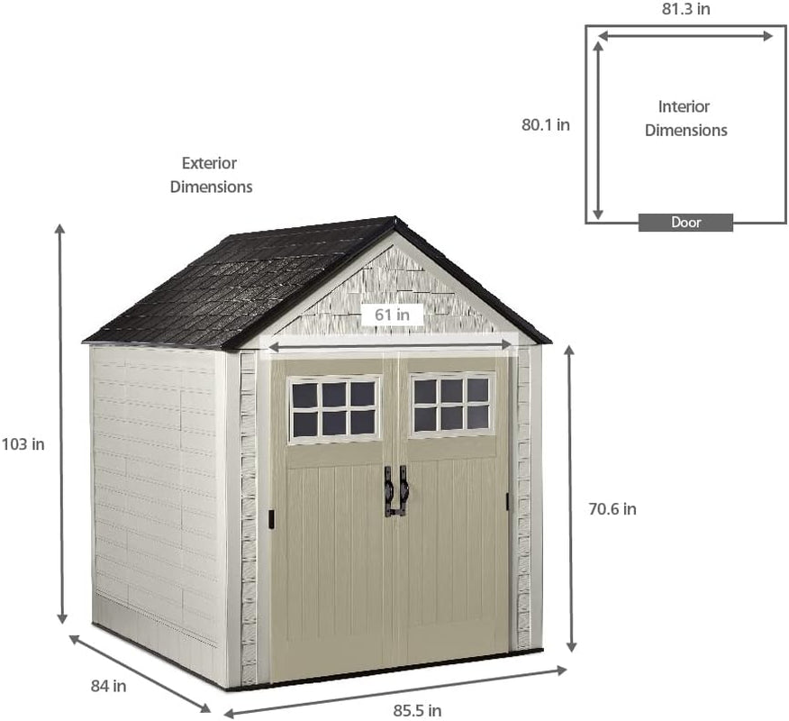 Resin Outdoor Storage Shed with Floor (7 X 7 Ft), Weather Resistant, Beige/Brown, Organization for Home/Backyard/Garden Tools/Lawn Mower/Bike Storage/Pool Supplies