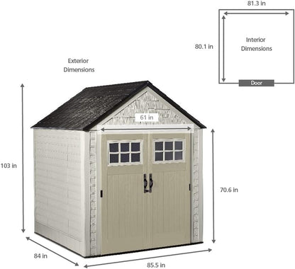 Resin Outdoor Storage Shed with Floor (7 X 7 Ft), Weather Resistant, Beige/Brown, Organization for Home/Backyard/Garden Tools/Lawn Mower/Bike Storage/Pool Supplies