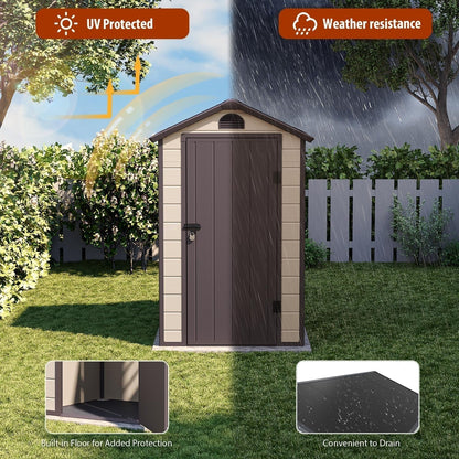 Outdoor Storage Shed 4X3 Ft, Resin Sheds & Outdoor Storage, Patio Furniture Shed with Lockable Door, Outdoor Sheds Garden Tools, Bikes, BBQ Grills, Pool Accessories for Backyard, Patio