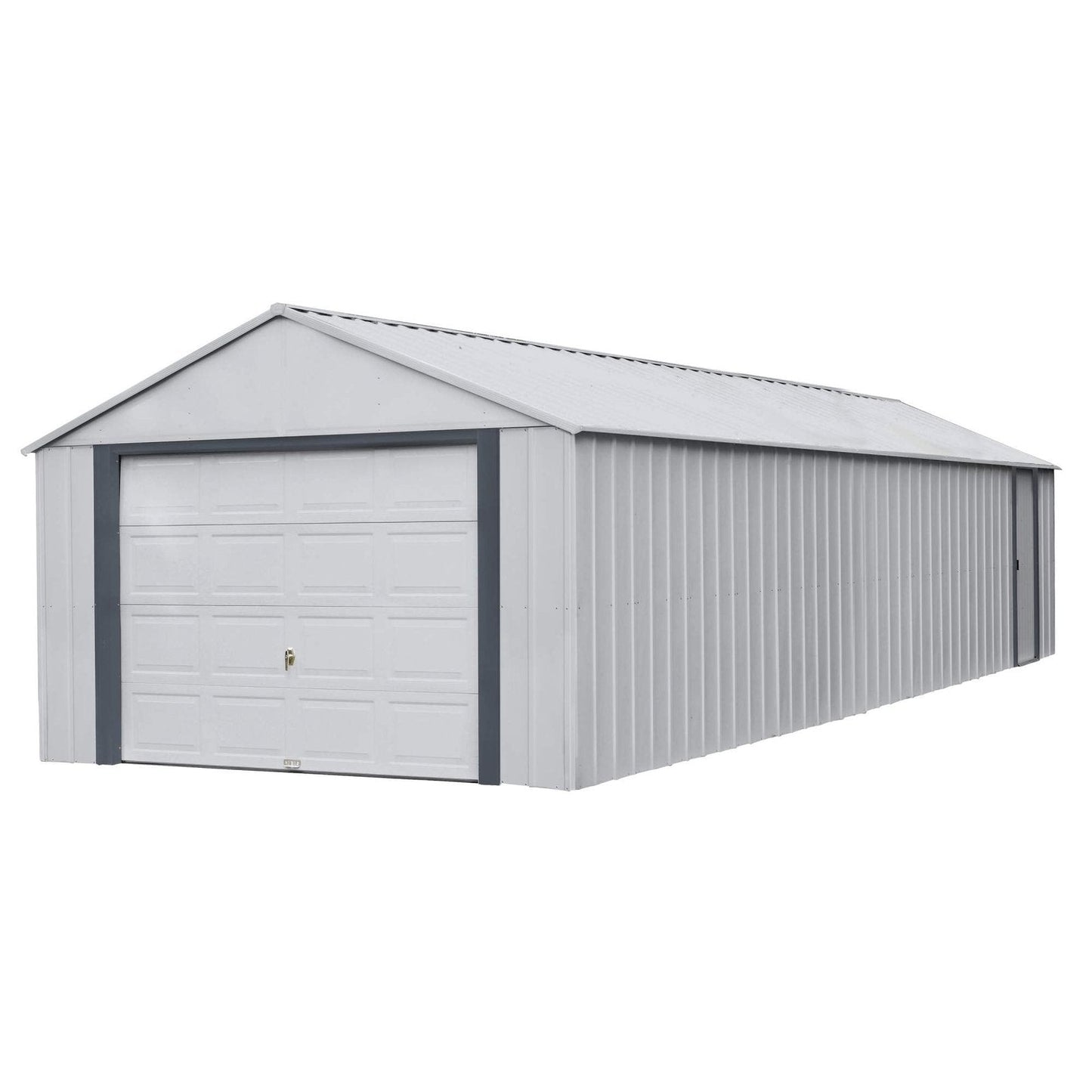 Arrow Shed 12′ x 31′ Murryhill Garage Galvanized Steel Extra Tall Walls Prefabricated Shed Storage Building, 12′ x 31′, Flute Gray