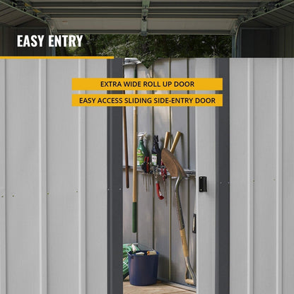 Arrow Shed 12′ x 31′ Murryhill Garage Galvanized Steel Extra Tall Walls Prefabricated Shed Storage Building, 12′ x 31′, Flute Gray