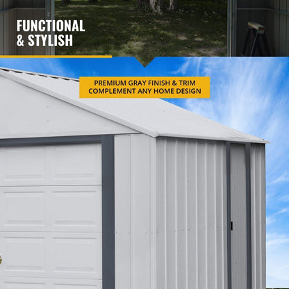 Arrow Shed 12′ x 31′ Murryhill Garage Galvanized Steel Extra Tall Walls Prefabricated Shed Storage Building, 12′ x 31′, Flute Gray