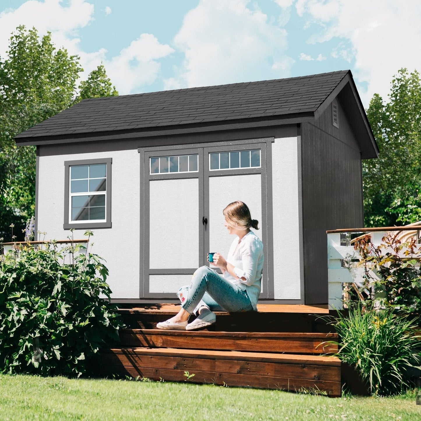 Handy Home Products Beachwood 8×12 Do-it-Yourself Wooden Storage Shed with Floor Tan