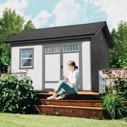 Handy Home Products Beachwood 8×12 Do-it-Yourself Wooden Storage Shed with Floor Tan
