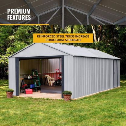 Arrow Shed 12′ x 31′ Murryhill Garage Galvanized Steel Extra Tall Walls Prefabricated Shed Storage Building, 12′ x 31′, Flute Gray