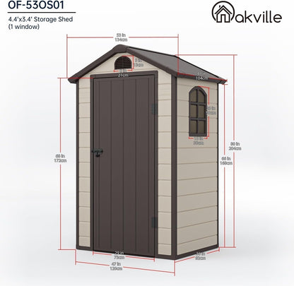 Outdoor Storage Shed 4X3 Ft, Resin Sheds & Outdoor Storage, Patio Furniture Shed with Lockable Door, Outdoor Sheds Garden Tools, Bikes, BBQ Grills, Pool Accessories for Backyard, Patio