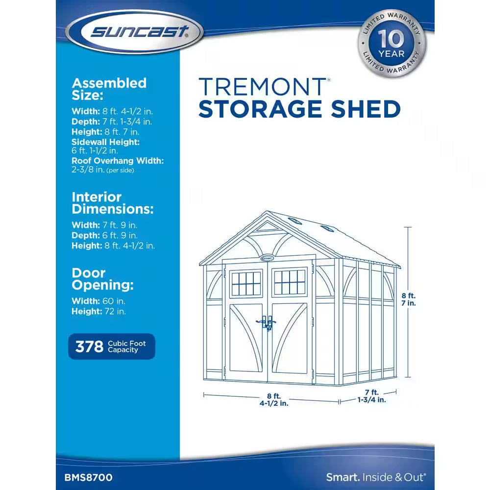 Tremont 7 Ft. 1-3/4 In. X 8 Ft. 4-1/2 In. Resin Storage Shed