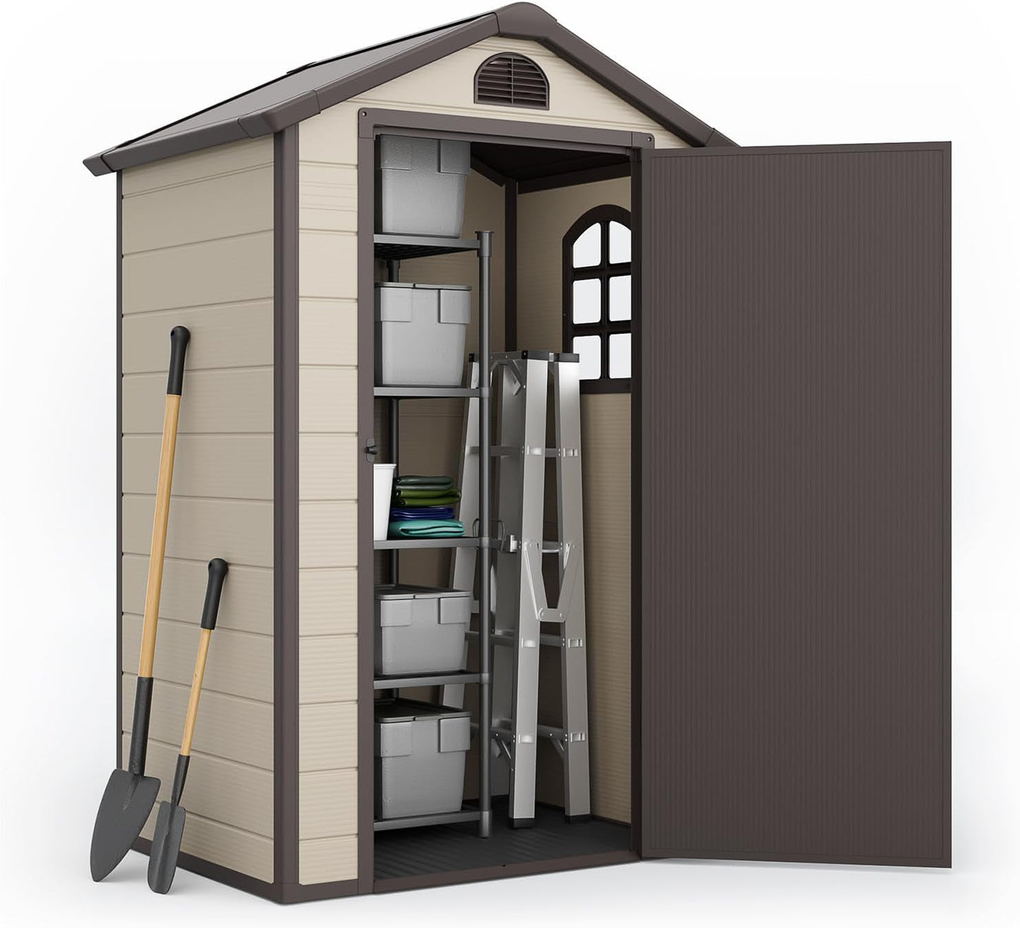 Outdoor Storage Shed 4X3 Ft, Resin Sheds & Outdoor Storage, Patio Furniture Shed with Lockable Door, Outdoor Sheds Garden Tools, Bikes, BBQ Grills, Pool Accessories for Backyard, Patio